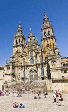Spain santiago de compostela view of obradoiro square and cathedral of santiago